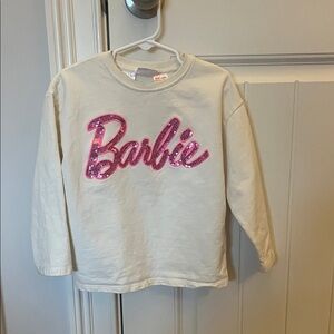 Barbie Long Sleeve Tee - Cream with Pink Sequins